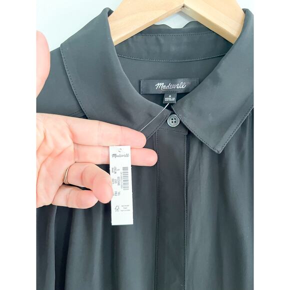 Madewell | NWT | Relaxed Button-Front Mini Dress in True Black | Sz S - Picture 6 of 11